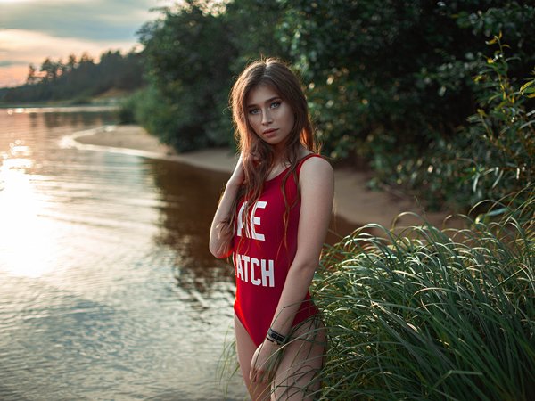 Анна Столяр, взгляд, вода, девушка, деревья, ножки, пляж, поза, Саша Руских