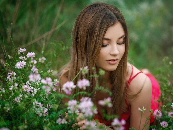 Sergey Gokk, девушка, платье, трава, цветы