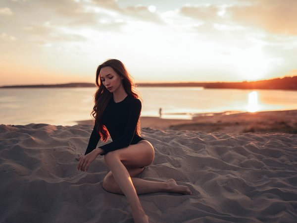 Виктория Руских, девушка, песок, пляж, поза