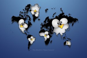Обои на рабочий стол: linux, карта мира, материки, пингвин
