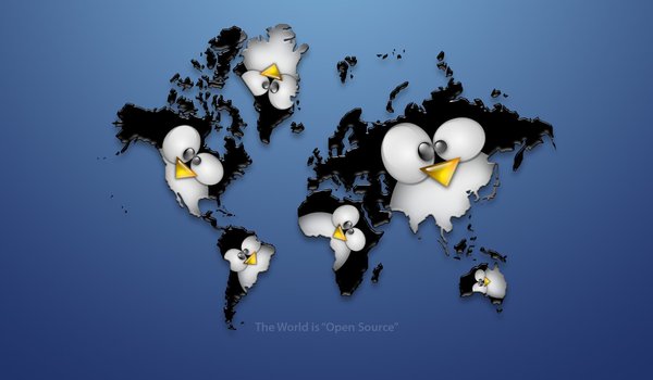 Обои на рабочий стол: linux, карта мира, материки, пингвин
