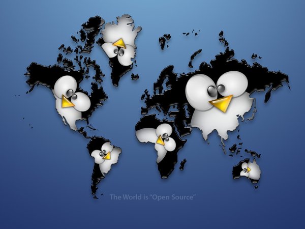 linux, карта мира, материки, пингвин