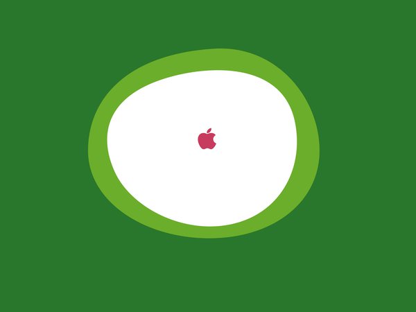 apple, белый, зеленый, значок, круг, логотип, минимализм, овал, фон, яблоко