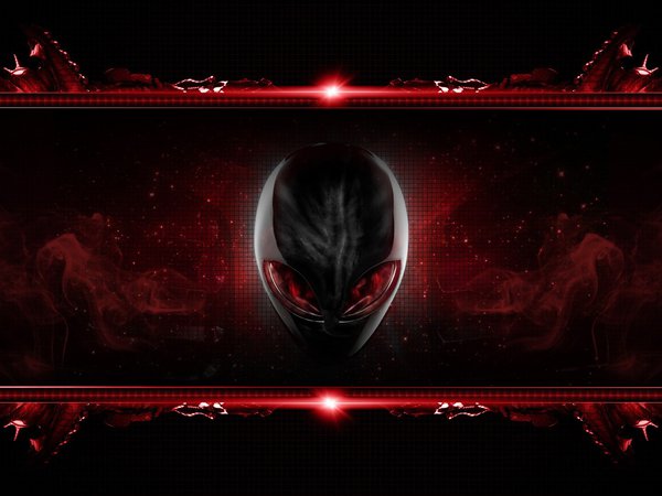 alienware, брэнд, глаза, голова, иноплянетянин, красный