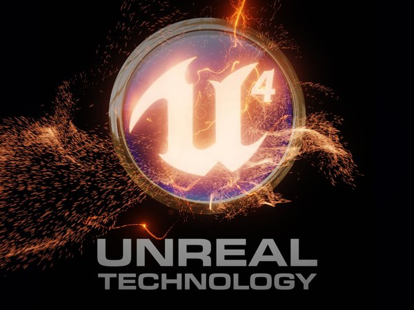 unreal engine 4, надпись, пламя, эмблема