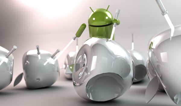 Обои на рабочий стол: android, apple, art, hi-tech, андроид, световые мечи