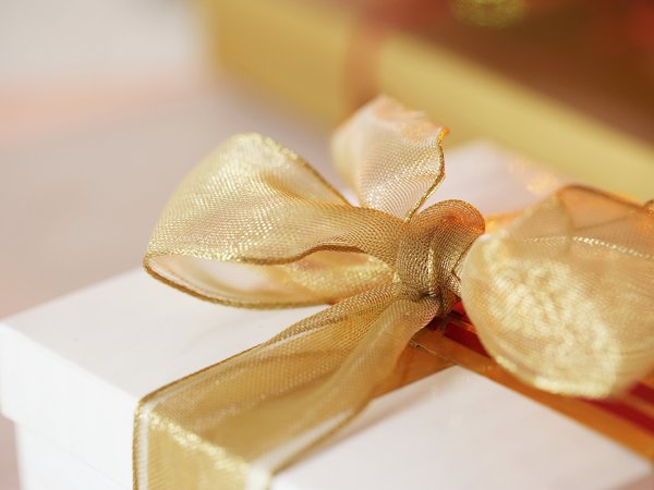 бант, золото, коробка, лента, подарок, праздник, сюрприз, упаковка