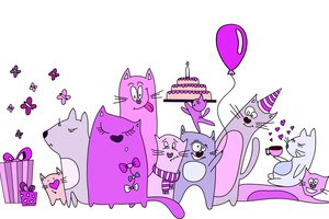 Обои на рабочий стол: бабочки, воздушный шар, коты, кофе, подарки, сердечки, торт, шарф