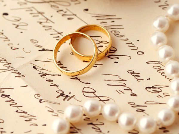 жемчуг, кольца, обручальные, письмо, свадьба