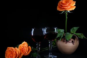 Обои на рабочий стол: бокалы, вино, настроение, розы