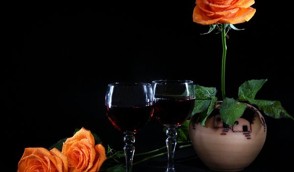 Обои на рабочий стол: бокалы, вино, настроение, розы