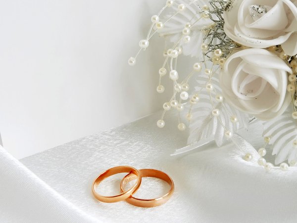 белый, кольца, праздник, свадьба, цветы