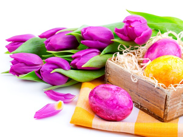 весна, пасха, пасхальные, праздник, сиреневые, тюльпаны, цветы, яйца