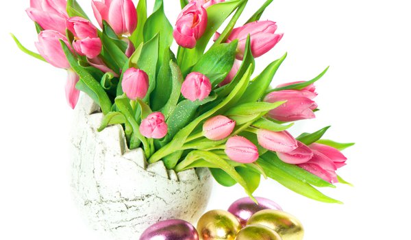 Обои на рабочий стол: Easter, ваза, пасха, тюльпаны, яйца