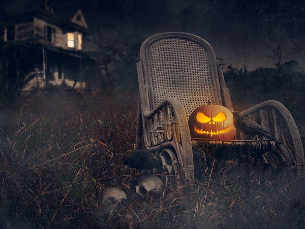 halloween, грачи, дом, ночь, праздник, тыква, хэллоуин, черепа