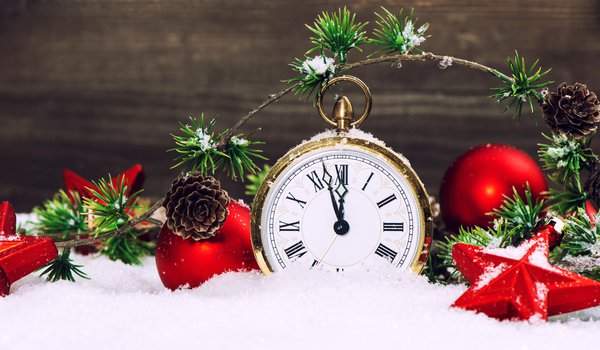Обои на рабочий стол: clock, merry christmas, new year, snow, stars, звезды, Новым годом, с Рождеством Христовым, снег, часы