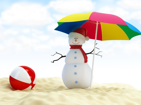 beach ball, merry christmas, new year, snowman, umbrella, веселый рождество, зонтик, новый год, пляжный мяч, снеговик