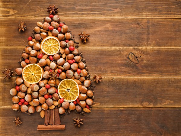 christmas, new year, апельсин, бадьян, гвоздика, дерево, елка, зима, корица, лесные, миндаль, новый год, орехи, праздник, рождество, стол, шиповник