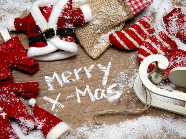 christmas, вещи, вязанные, декорации, игрушки, праздник, рождество, санки, снег