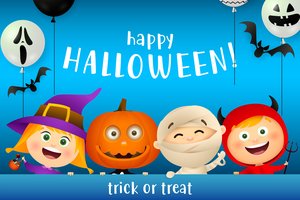 Обои на рабочий стол: halloween, Happy Halloween, дети, Дети в масках монстров, радость, хеллоуин
