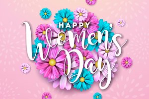 Обои на рабочий стол: 8 march, 8 марта, blue, celebration, flowers, happy, pink, spring, women, женский день, открытка, цветы