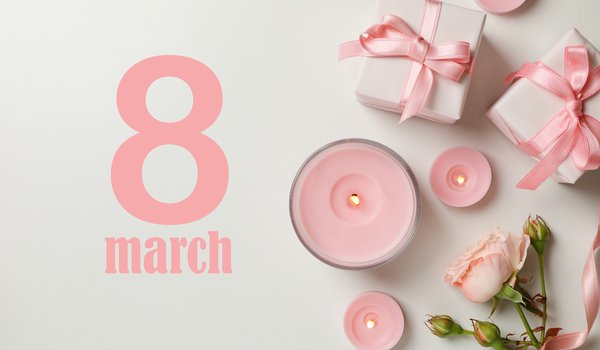 Обои на рабочий стол: 8 march, 8 марта, candles, celebration, flowers, gift box, happy, pink, ribbon, rose, spring, women, женский день, подарок, роза, свечи, цветы