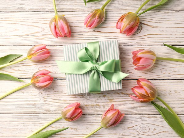 8 march, 8 марта, celebration, flowers, gift box, happy, pink, spring, tulips, with love, women, женский день, подарок, тюльпаны, цветы