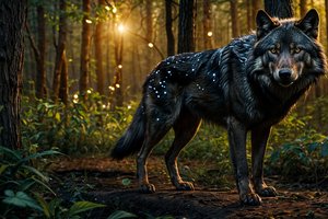 Обои на рабочий стол: AI art, fireflies, forest, night