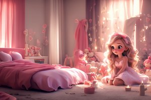 Обои на рабочий стол: AI art, Barbie, cute, cute girl, Girly backgrounds, Pink aesthetic, room