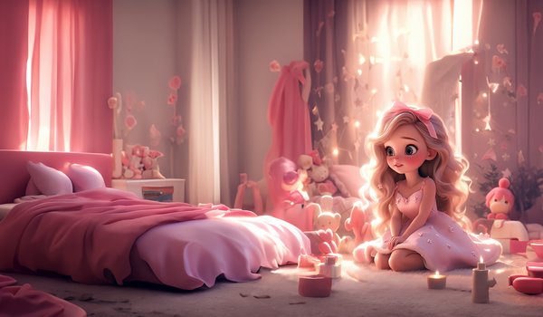 Обои на рабочий стол: AI art, Barbie, cute, cute girl, Girly backgrounds, Pink aesthetic, room