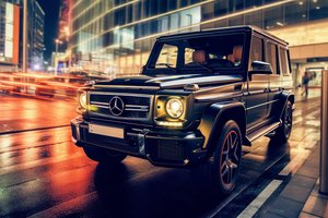 Обои на рабочий стол: AI art, AMG, cars, City night, G 63, G Wagon, Mercedes-Benz, urban