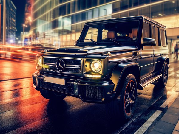 AI art, AMG, cars, City night, G 63, G Wagon, Mercedes-Benz, urban