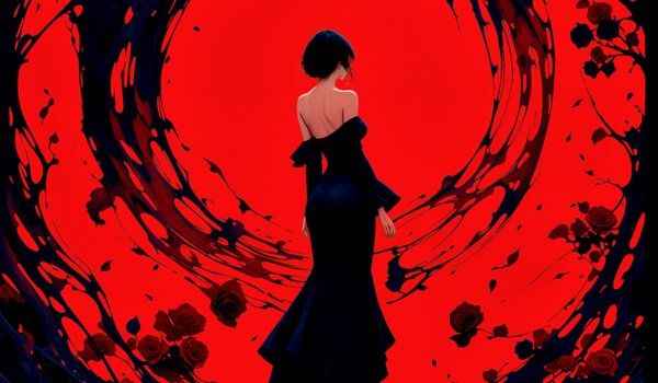 Обои на рабочий стол: AI art, artwork, bare shoulders, concept art, digital art, dress, fantasy, fantasy art, fantasy girl, girl, illustration, long dress, roses, stable diffusion