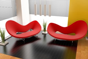 Обои на рабочий стол: дизайн, интерьер, квартира, комната, красное, кресло, растения, стиль, формы