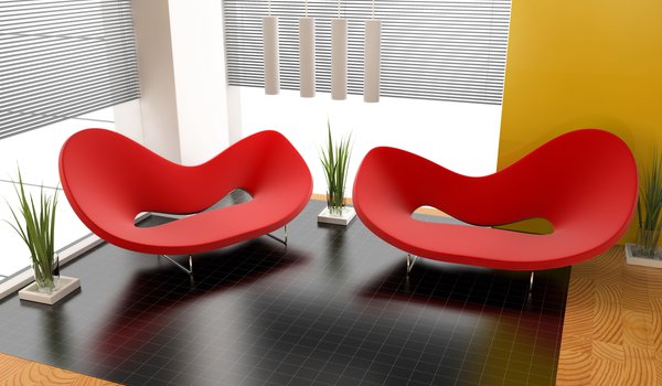 Обои на рабочий стол: дизайн, интерьер, квартира, комната, красное, кресло, растения, стиль, формы
