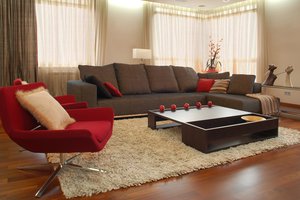 Обои на рабочий стол: диван, дизайн, интерьер, квартира, комната, красный, кресло, стиль