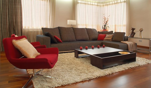Обои на рабочий стол: диван, дизайн, интерьер, квартира, комната, красный, кресло, стиль