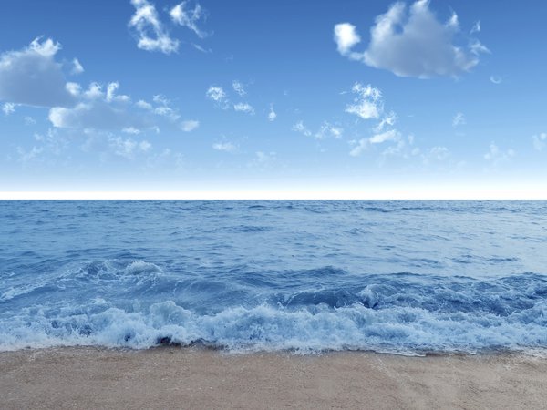 берег, вода, волна, волны, голубое, лето, море, небо, облака, пейзаж, песок, пляж, природа