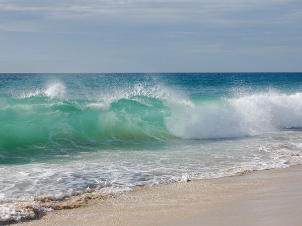 берег, вода, волна, волны, море, небо, пейзаж, песок, пляж
