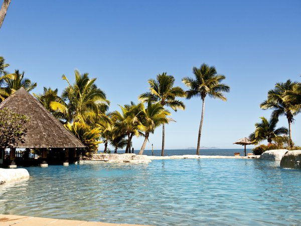 fiji, island, paradise, бассейн, острова фиджи, отдых, пальмы, пляж, рай, солнце, тихий океан, фиджи