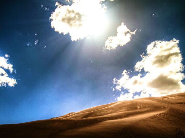барханы, дюны, небо, облака, песок, пустыня, свет