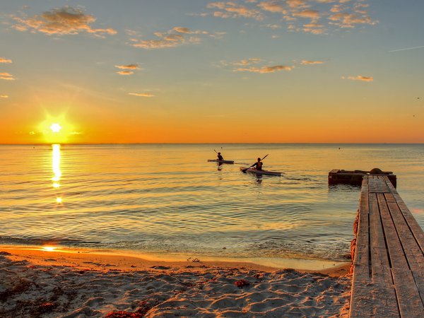 закат, лодки, море