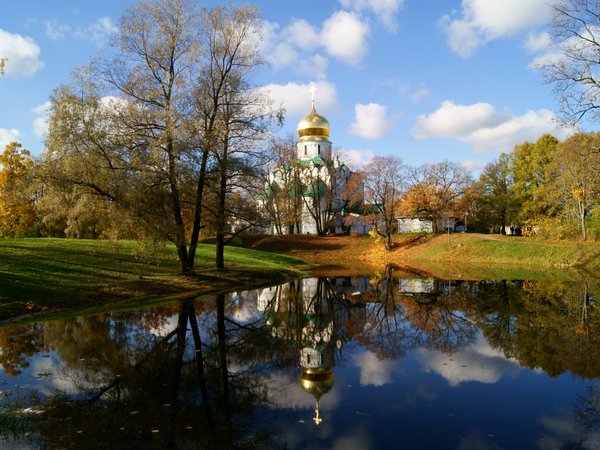 день, небо, облака, озеро, октябрь, осень, пушкин, санкт-петербур…, церковь