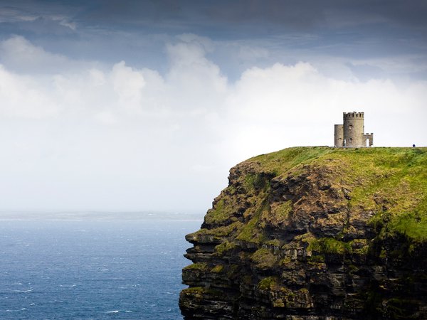 galway bay, ireland, o'brien's tower, башня, ирландия, море, скала
