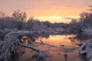 Обои на рабочий стол: зима, река, снег