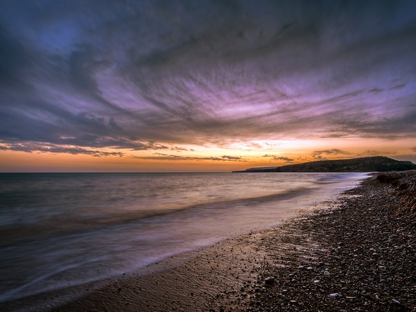 Cyprus, берег, закат, Кипр, небо, океан, пляж