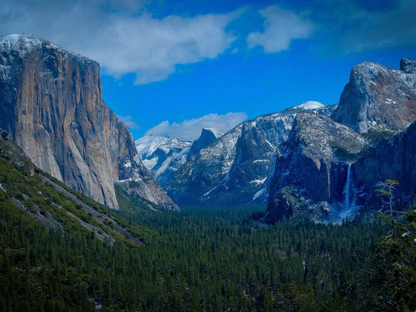 Yosemite National Park, водопад, горы, лес, природа