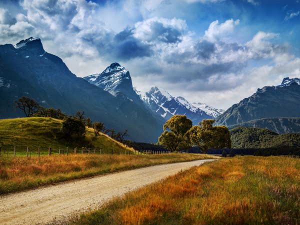 New Zealand, горы, дорога, новая зеландия