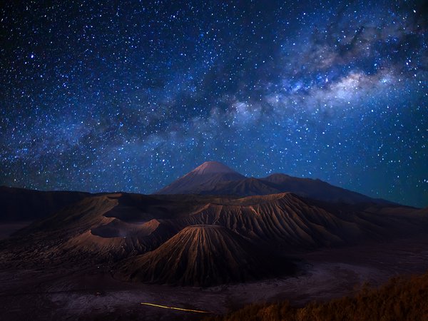Бромо, вулкан, звезды, Индонезия, млечный путь, небо, ночь, остров, синее, Ява