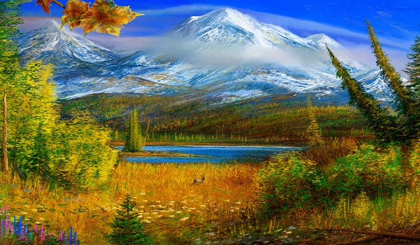 Обои на рабочий стол: alaska, горы, картина, осень